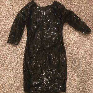 Black sequin cocktail dress with 3/4 length sleeve